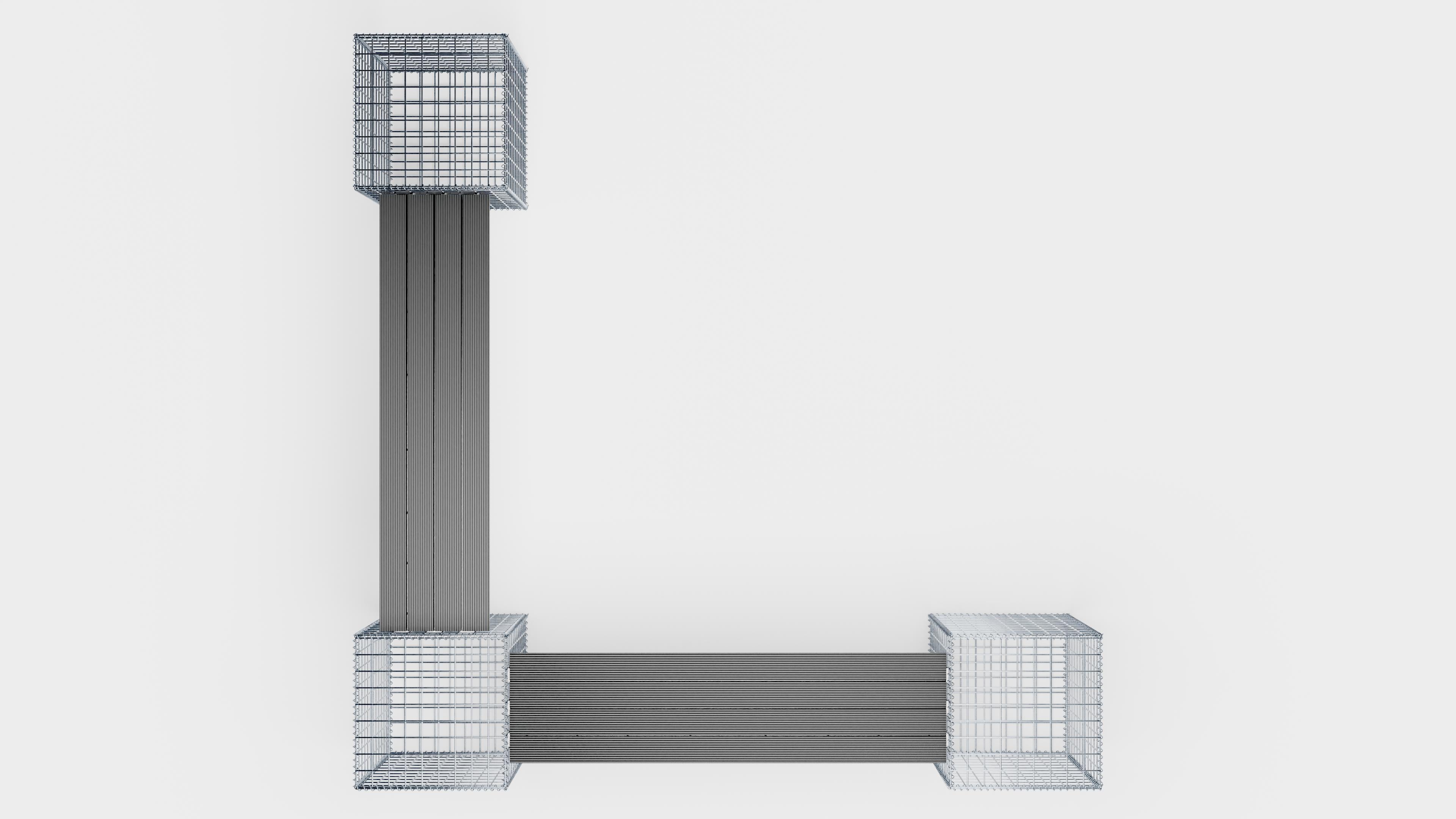 Gartenbank 3 Spiralgabionen - 205 x 60 x 40 cm (L x H x T) MW 5 x 5 cm, mit Recyclingauflage in anthrazit