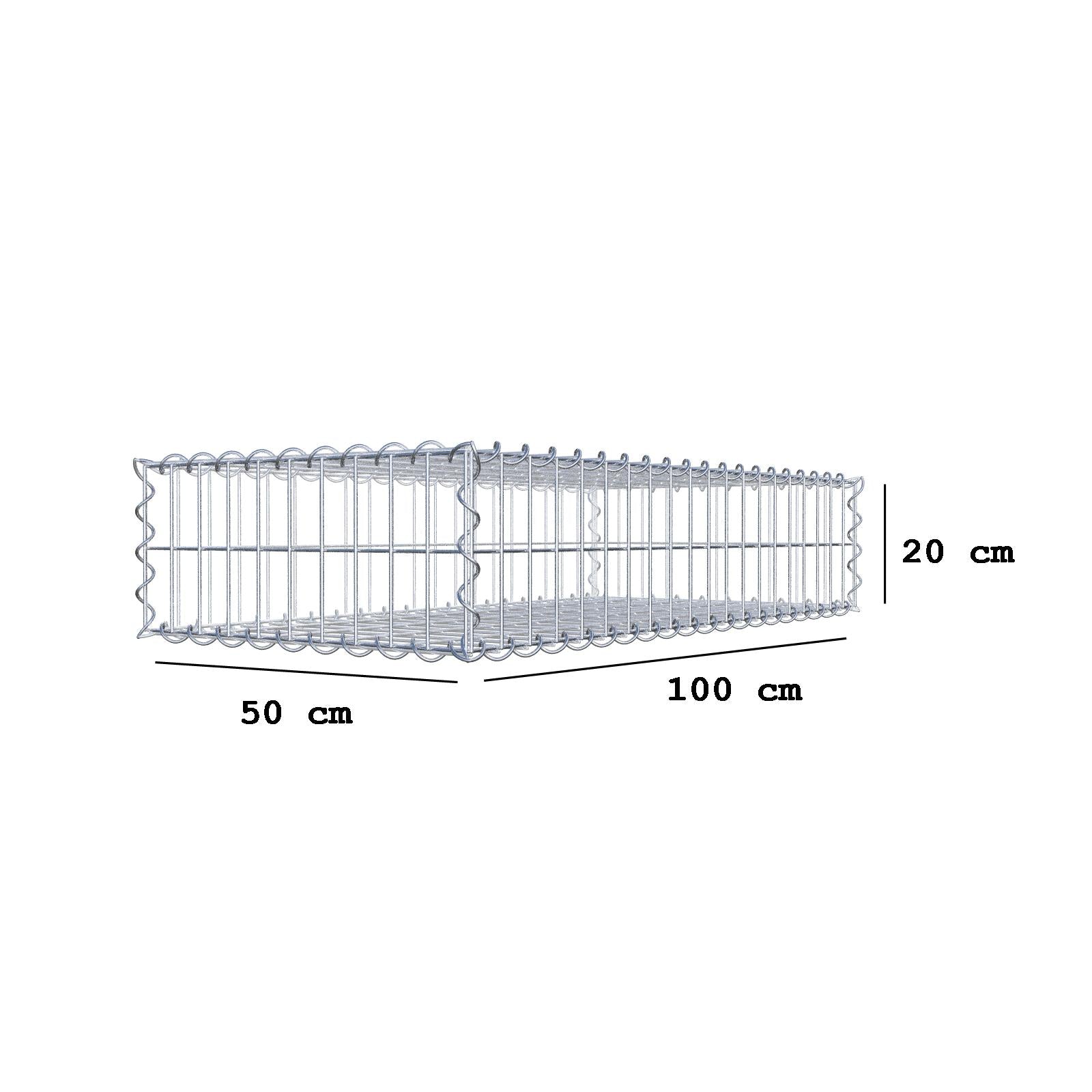 Gabione 100 cm x 20 cm x 50 cm (L x H x T), Maschenweite 5 cm x 10 cm, Spirale