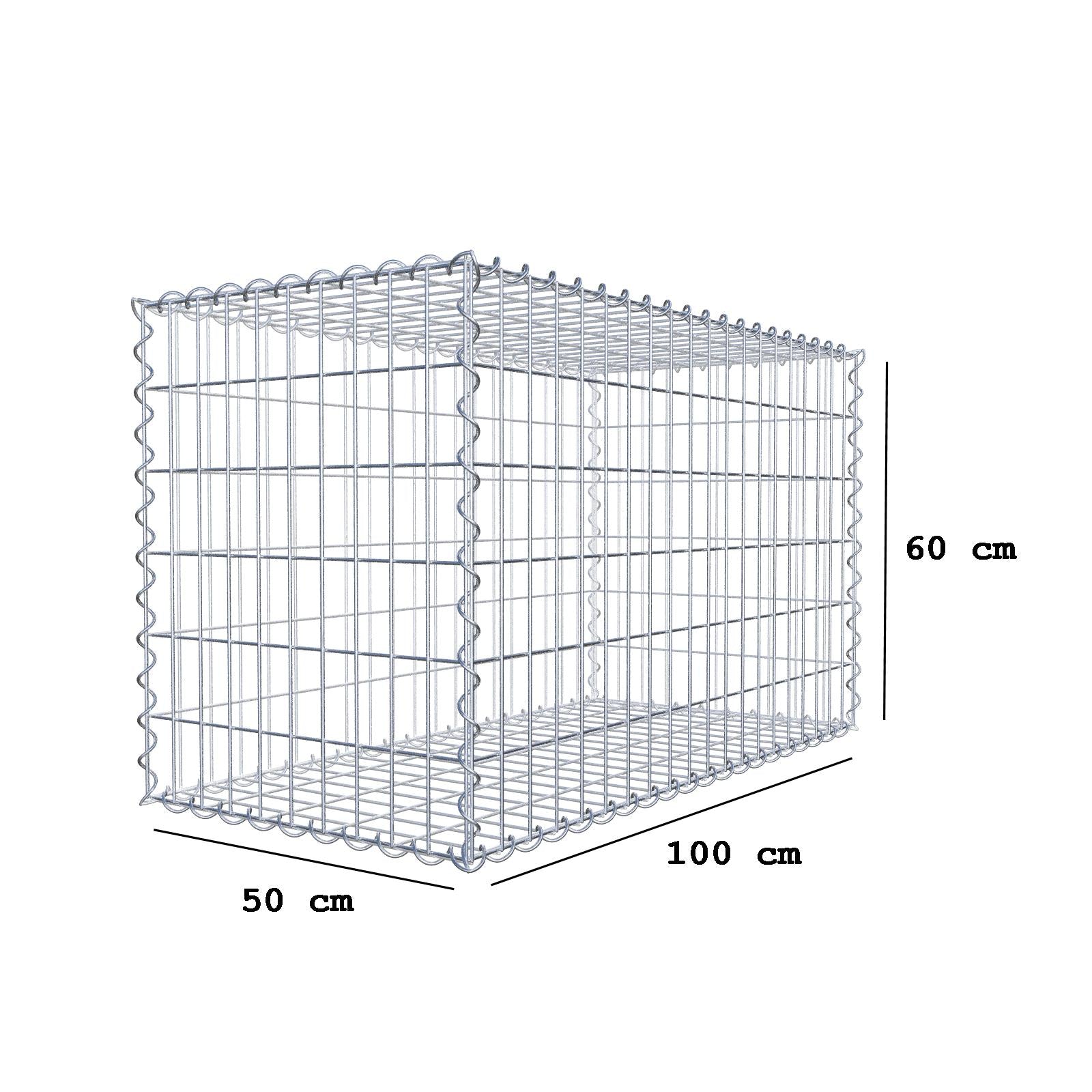 Gabione 100 cm x 60 cm x 50 cm (L x H x T), Maschenweite 5 cm x 10 cm, Spirale