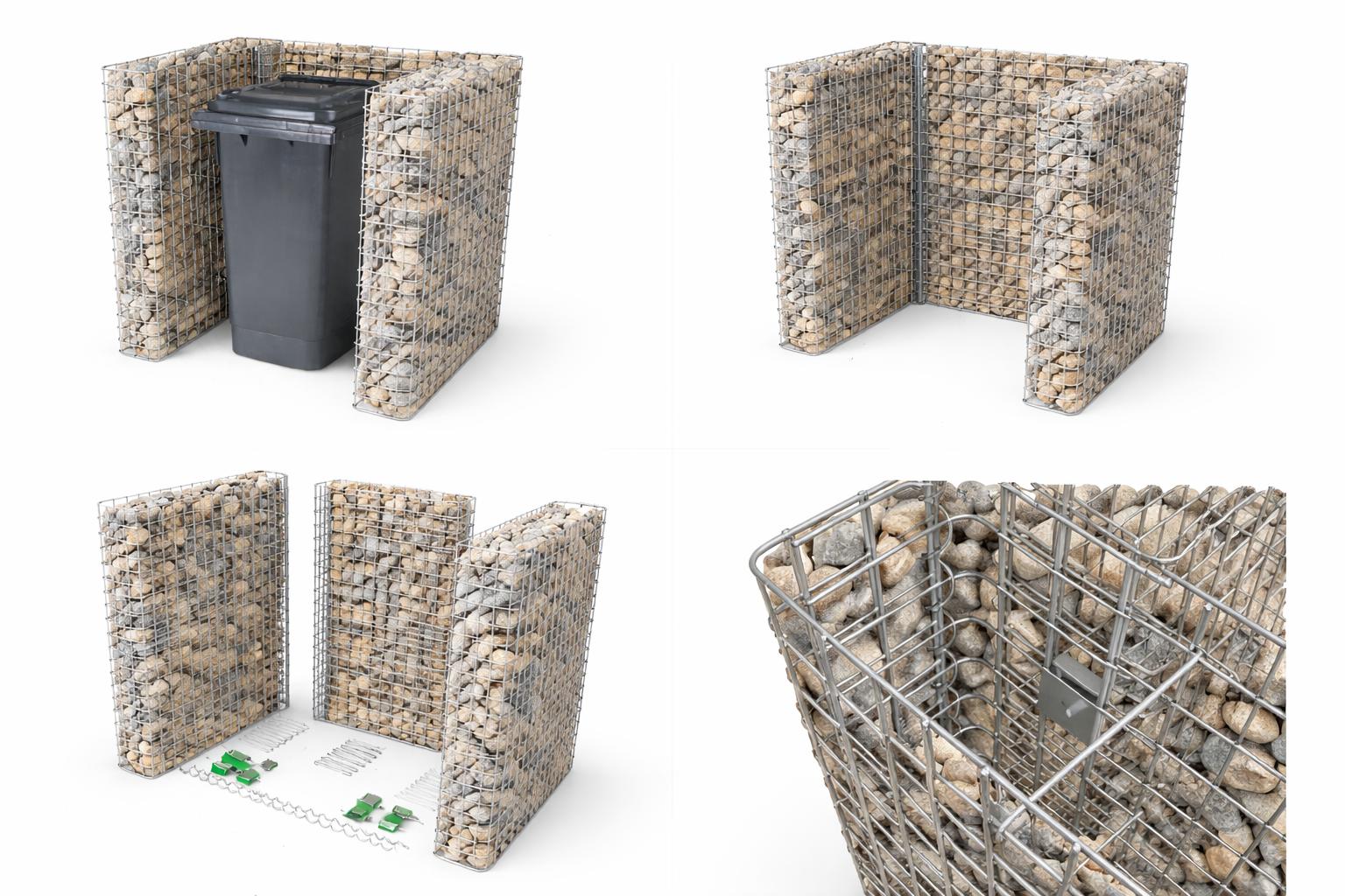 Gabionen Mülltonnenbox Grundelement für 60120 l Mülltonnen, 115 cm Höhe