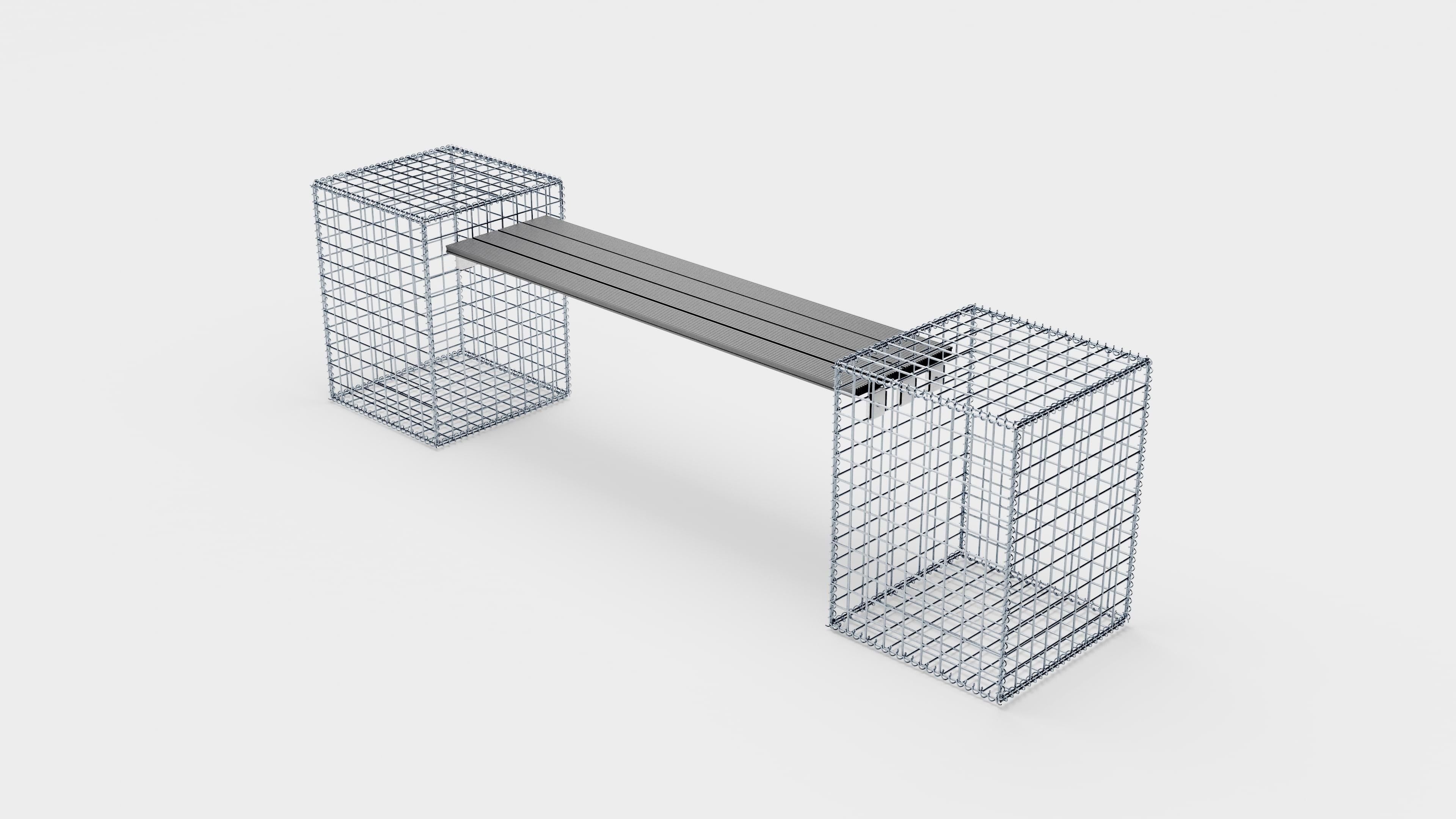 Gartenbank 2 Spiralgabionen - 205 x 60 x 40 cm (L x H x T) MW 5 x 5 cm, mit Recyclingauflage in anthrazit