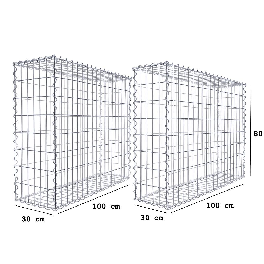 2er Set Gabionen 100 x 80 x 30 cm (L x H x T), Maschenweite 5 x 10 cm, Spiralverschluss, Drahtstärke 4,5 mm