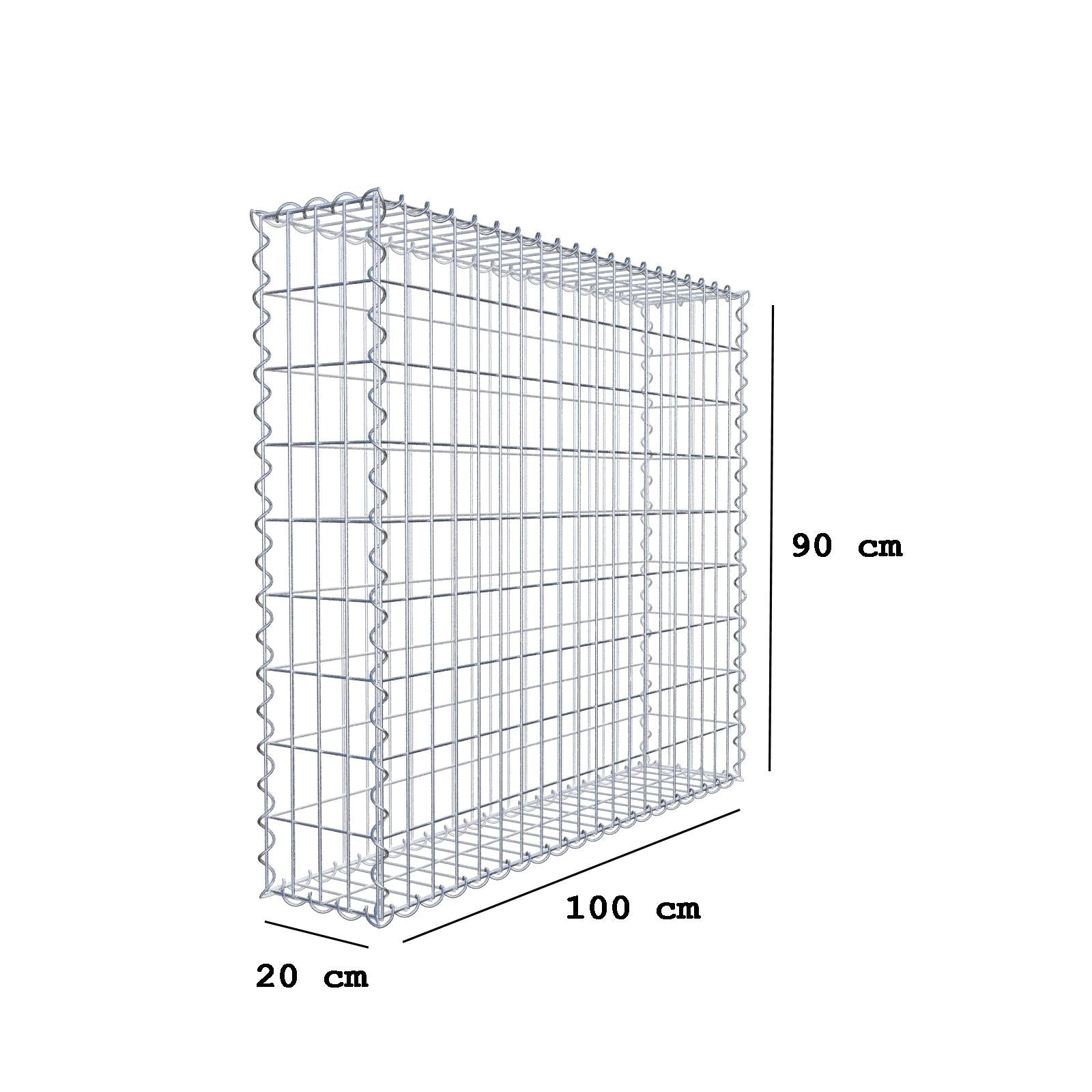 Gabione 100 cm x 90 cm x 20 cm (L x H x T), Maschenweite 5 cm x 10 cm, Spirale