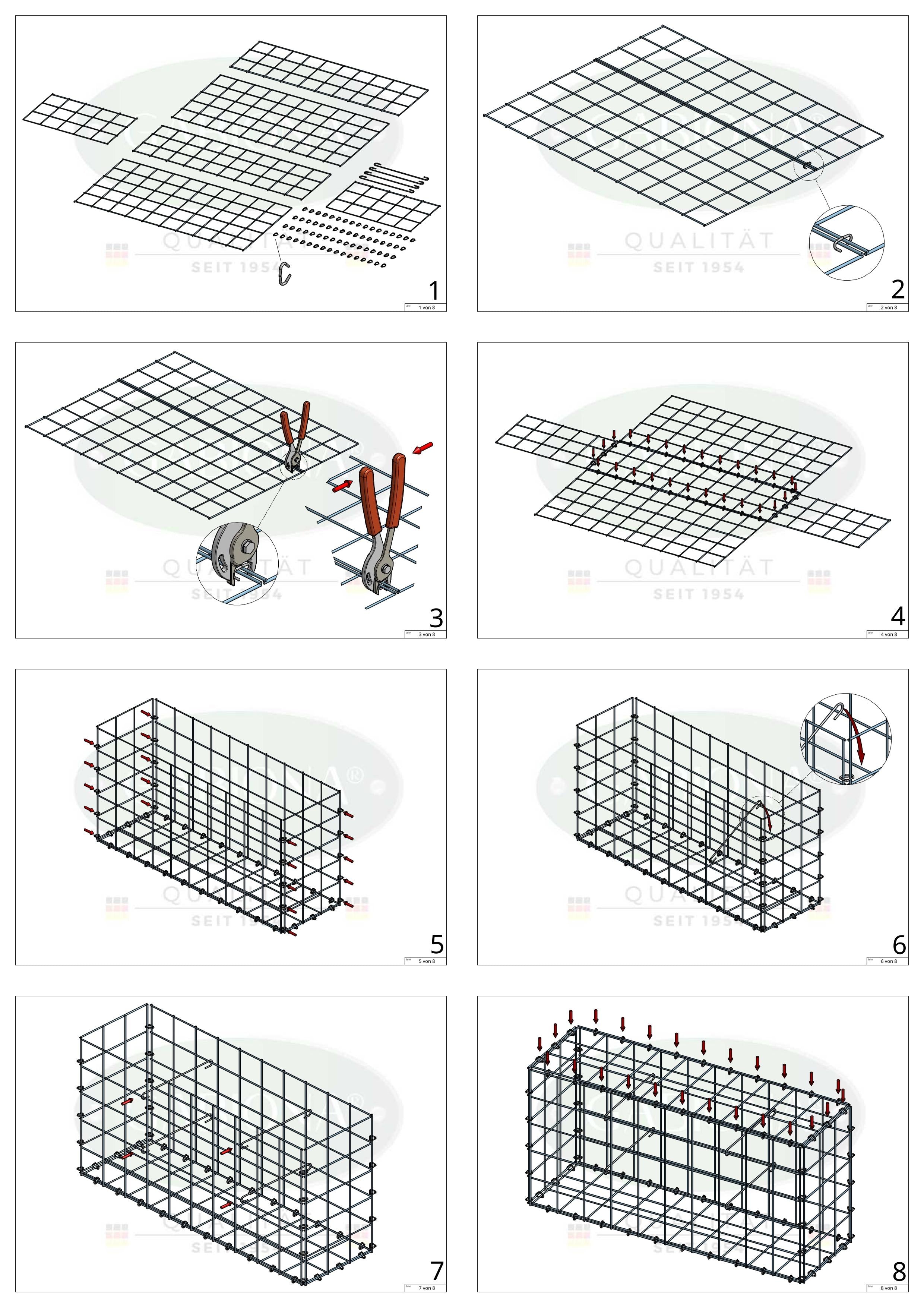 Gabione 100 cm x 80 cm x 50 cm (L x H x T), Maschenweite 10 cm x 10 cm, C-Ring