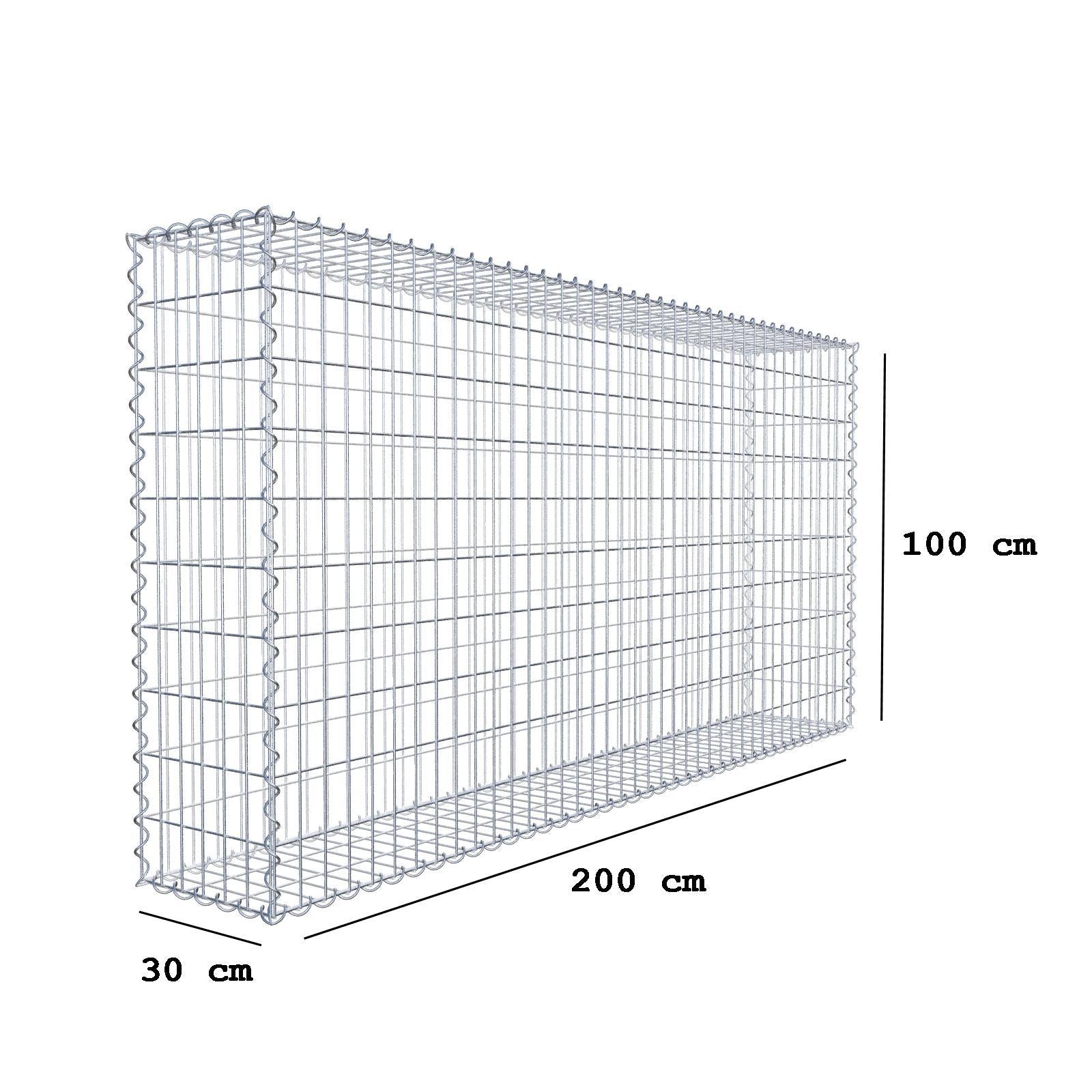 Gabione 200 cm x 100 cm x 30 cm (L x H x T), Maschenweite 5 cm x 10 cm, Spirale
