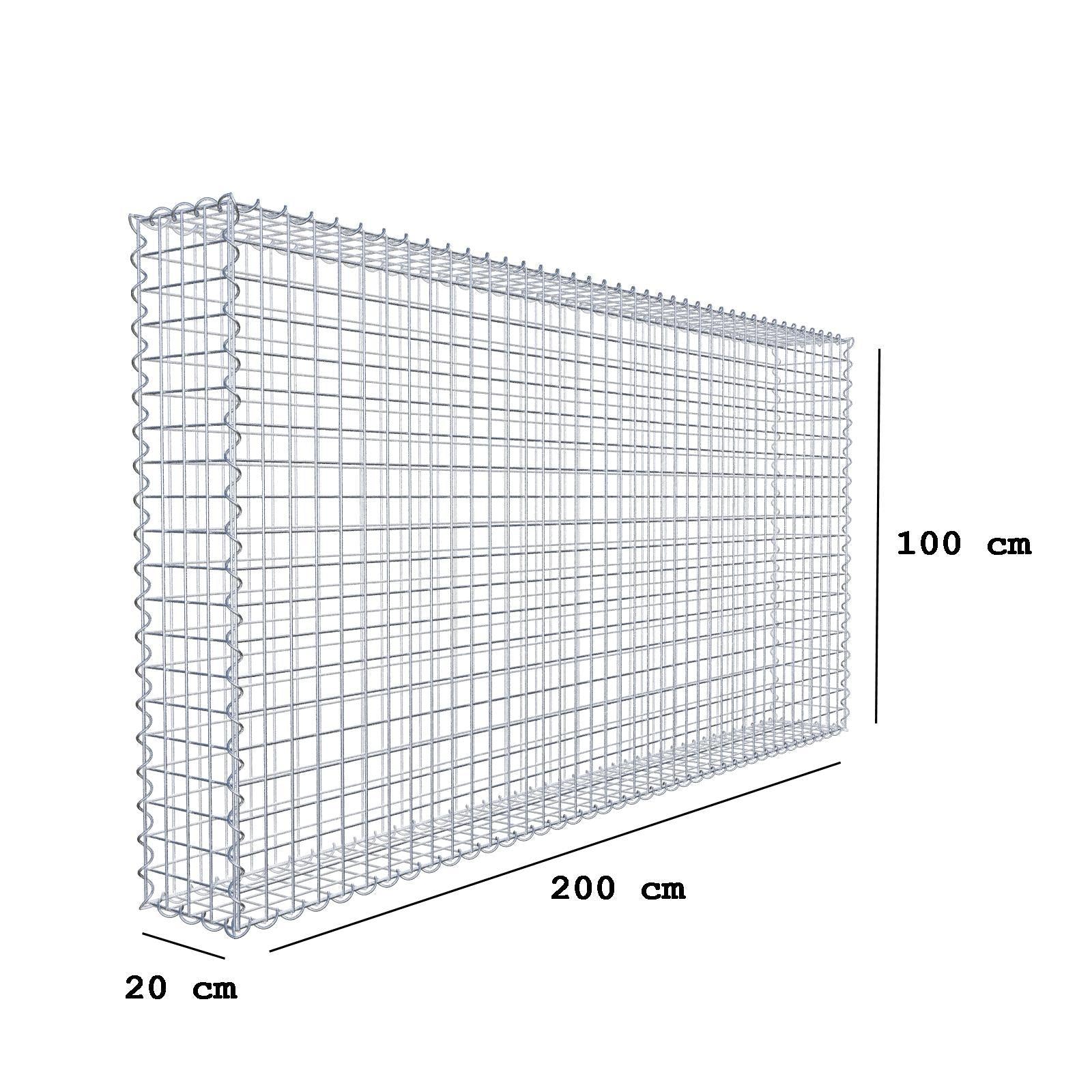 Gabione 200 cm x 100 cm x 20 cm (L x H x T), Maschenweite 5 cm x 5 cm, Spirale