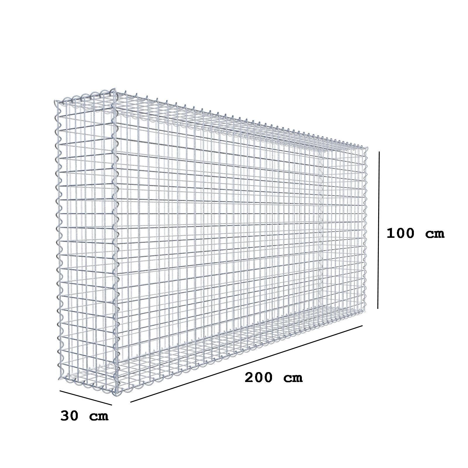 Gabione 200 cm x 100 cm x 30 cm (L x H x T), Maschenweite 5 cm x 5 cm, Spirale