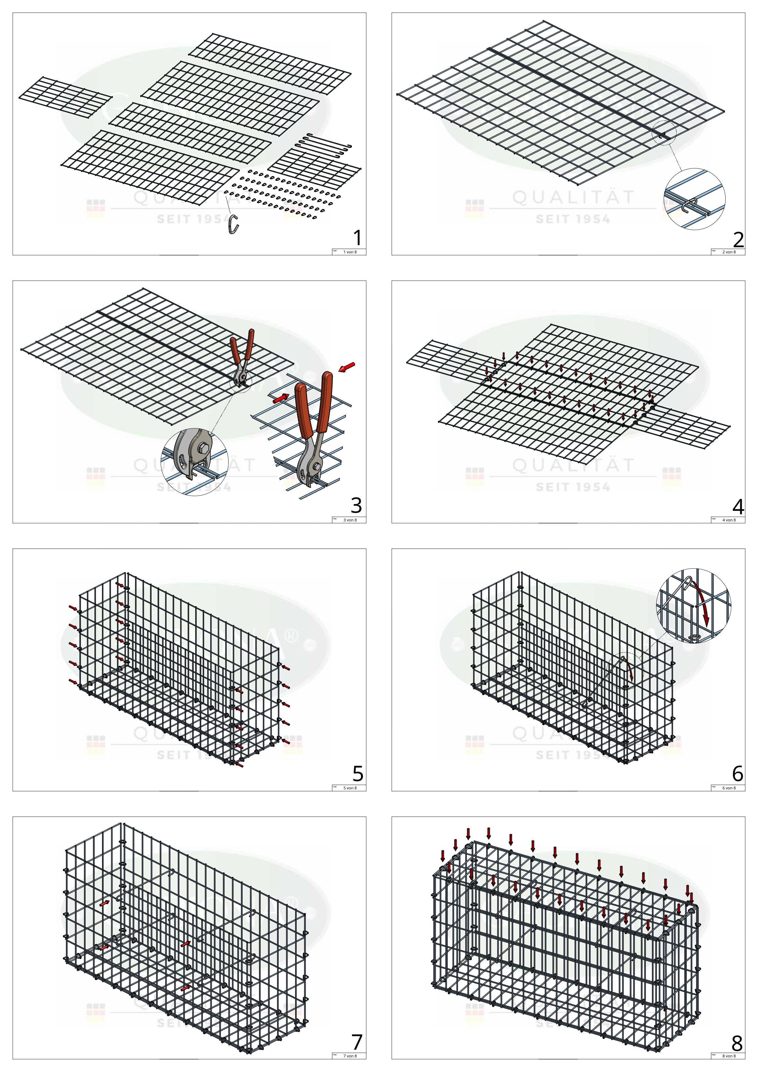 Gabione 100 cm x 40 cm x 50 cm (L x H x T), Maschenweite 5 cm x 10 cm, C-Ring