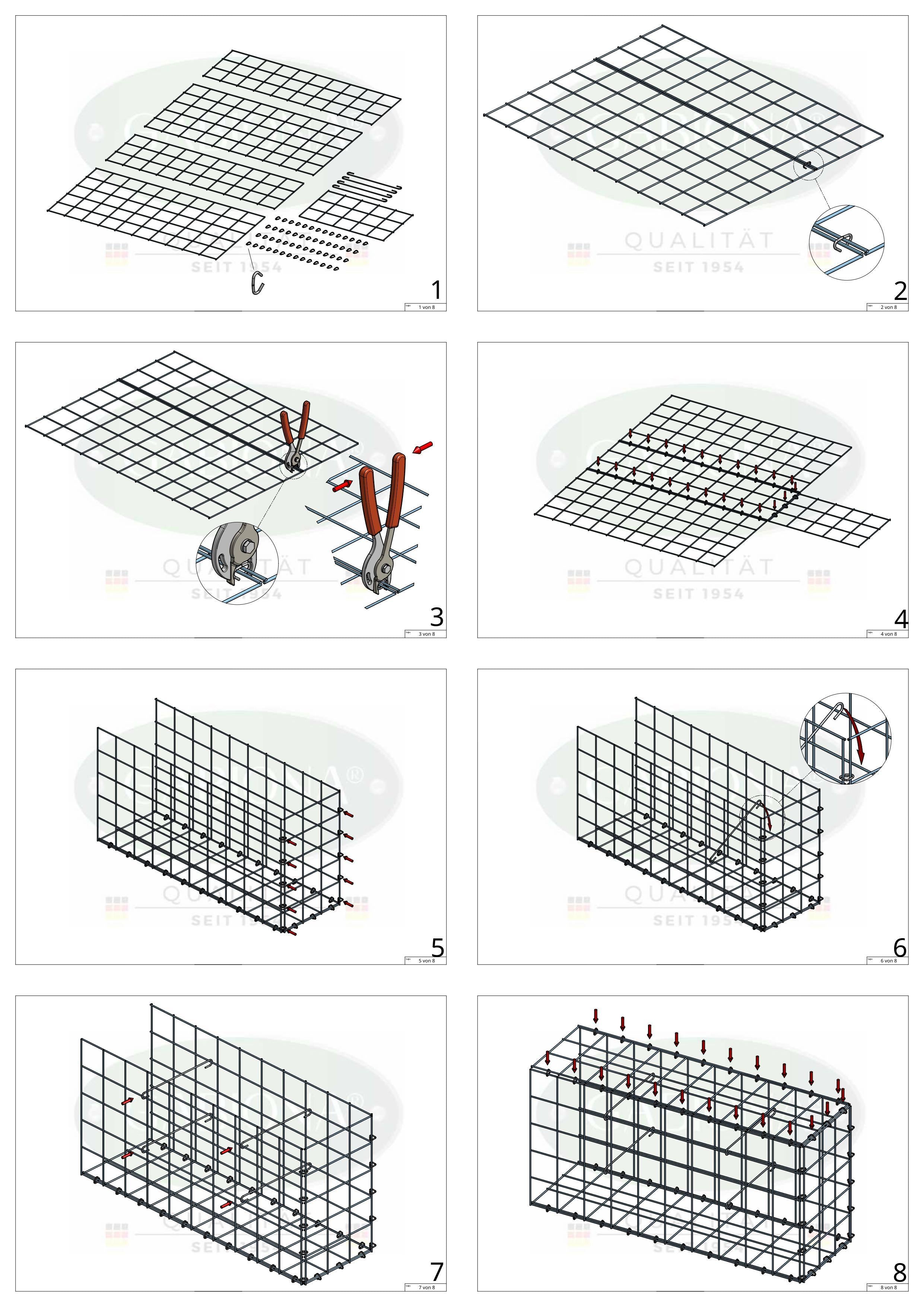 Anbaugabione Typ 2 100 cm x 70 cm x 30 cm (L x H x T), Maschenweite 10 cm x 10 cm, C-Ring