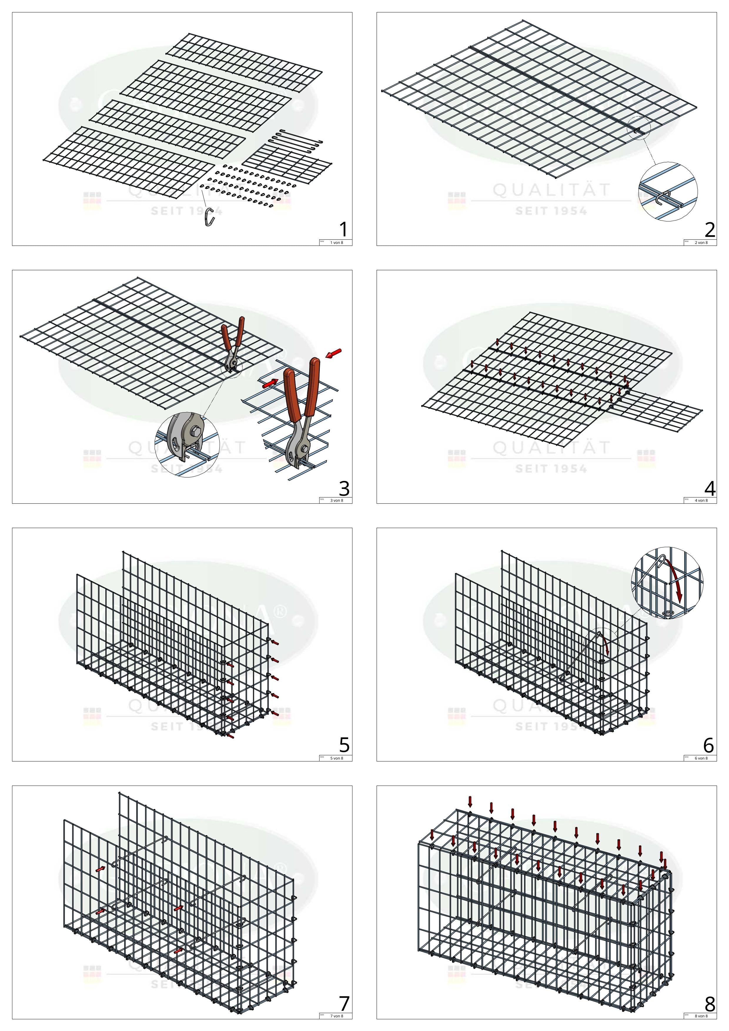 Anbaugabione Typ 2 100 cm x 100 cm x 40 cm, Maschenweite 5 cm x 10 cm, C-Ring