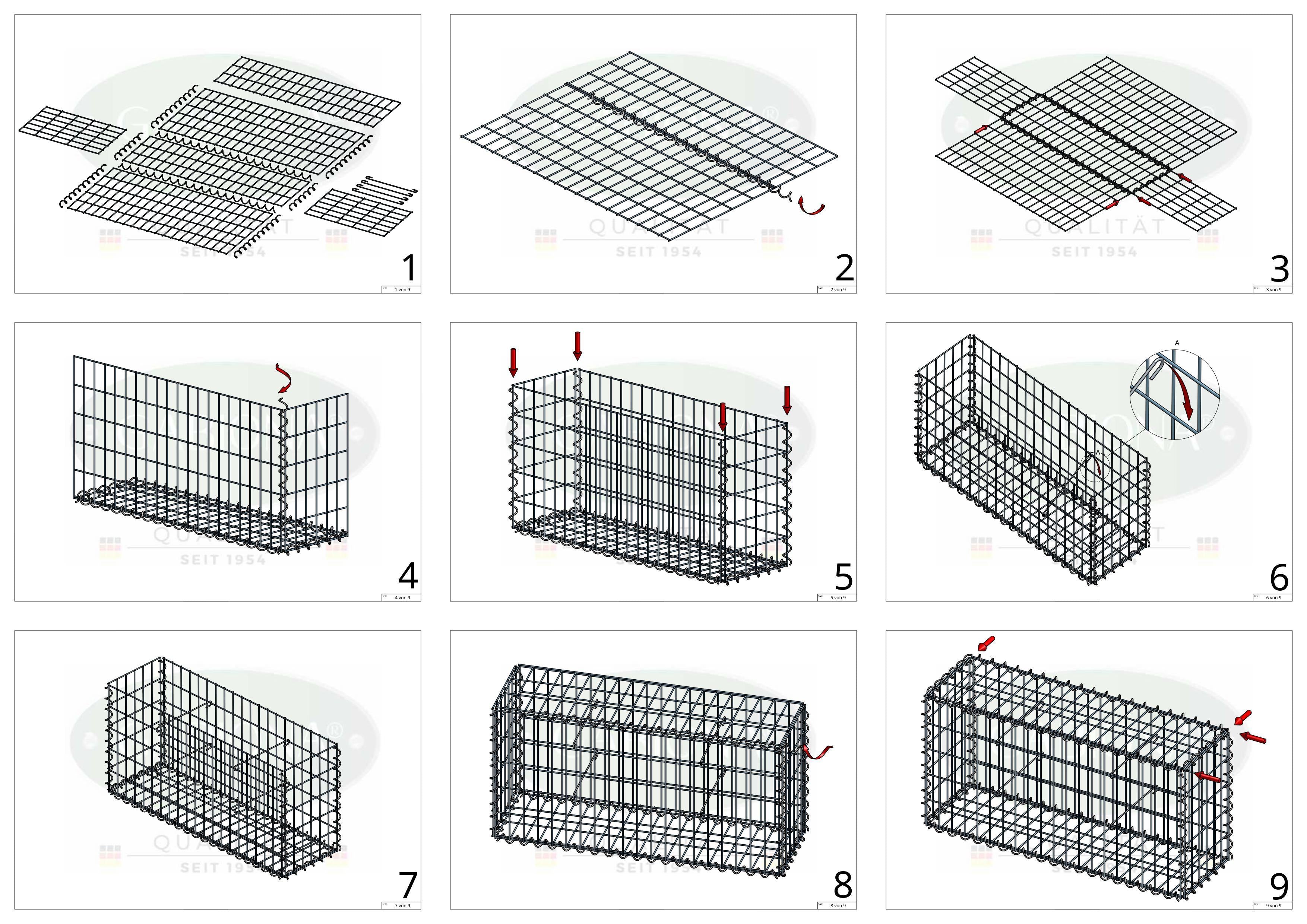 Sparset 3x Gabione 100 cm x 50 cm x 30 cm (L x H x T), Maschenweite 5 cm x 10 cm, Spirale